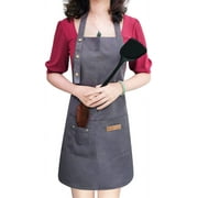 Apron for Men Women with Adjustable Straps and Large Pockets, Canvas Cotton Cooking Kitchen Chef Bib Aprons Waterproof Grey
